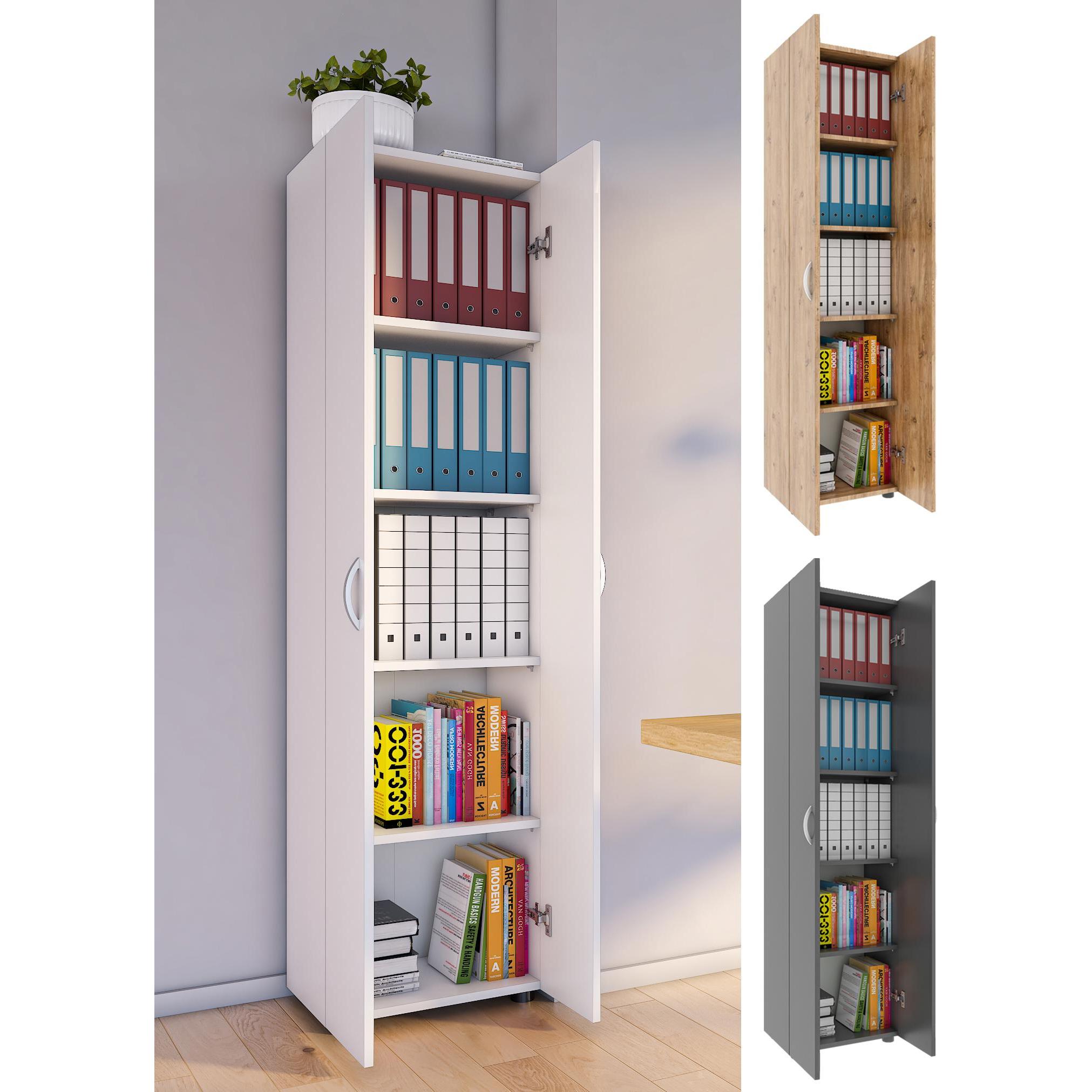 VCM, Aktenschrank, Büroschrank Bücher Ordner Aktenschrank Büromöbel Schrank Ulas 5-fach Drehtüren (49 x 34 x 178 cm)