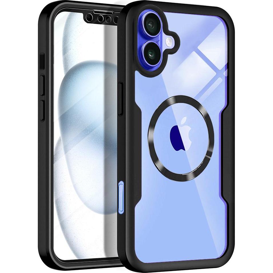 Techsuit - ColorVerse 360 MagSafe Series + Screen Protector - iPhone 16 - Black (Apple iPhone 16), Cover smartphone, Nero