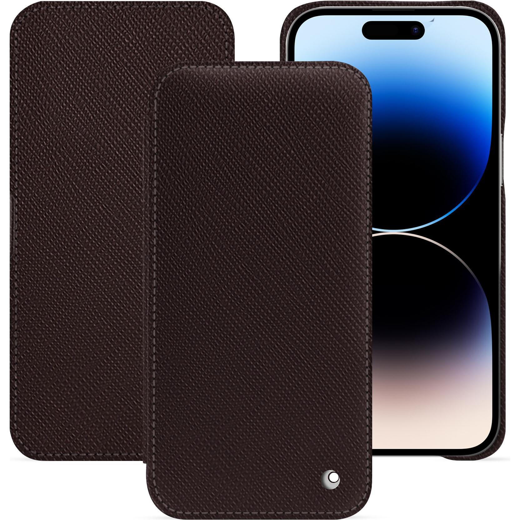 Noreve Lederschutzhülle horizontal (Apple iPhone 15 Pro Max), Smartphone Hülle, Braun