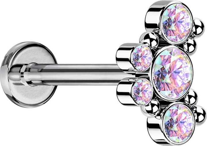 Immagine prodotto Star Piercing Micro Labret filo interno argento sei palline cinque cristalli multicolore (senza ottone, Acciaio chirurgico 316L)