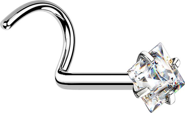 Produktbild Star Piercing Nasenstecker gebogen silber quadratischer Kristall silber gefasst (ohne Messing, Chirurgenstahl 316L)