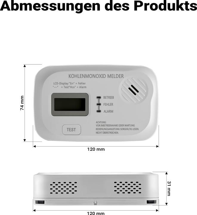 Produktbild Wiltec CO Melder Display 85 dB Kohlenmonoxid Gasmelder Gaswarnanlage Warnmelder