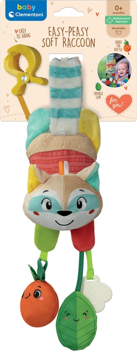 Actual product image Clementoni Clip Easy Peasy raccoon soft toy