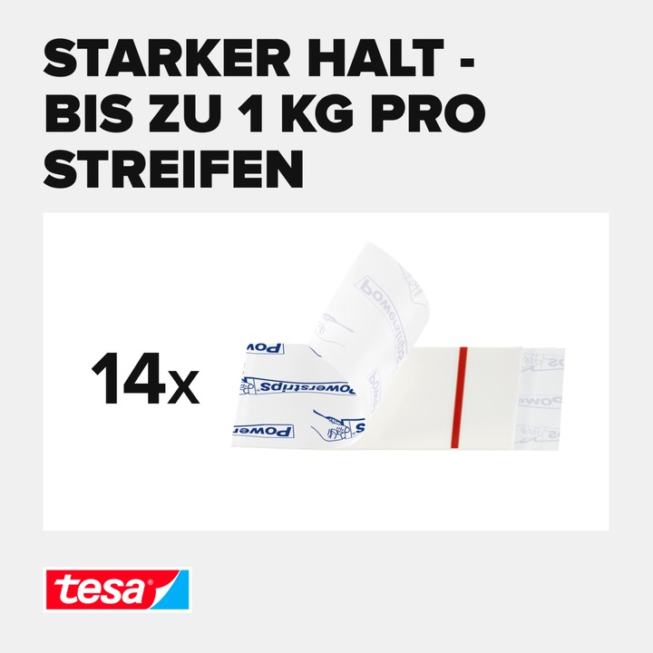 Nutritional values and ingredients tesa Powerstrips SMALL, 1kg holding power, 14x double-sided adhesive strips
