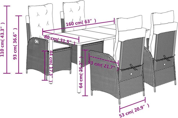 Actual product image vidaXL Garten Essgruppe (160 x 80 x 74 cm)