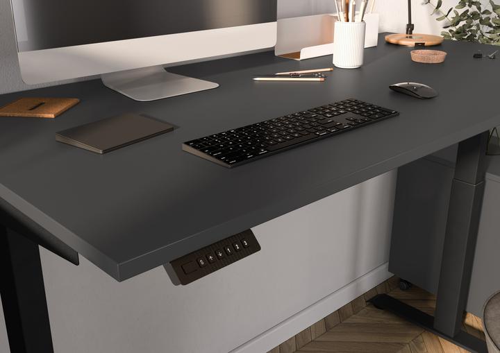 Produktbild Germania JET höhenverstellbarer Schreibtisch grafit rechteckig, T-Fuss-Gestell silber 160,0 x 80,0 cm (160 x 80 cm)