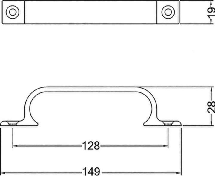 Actual product image Hermeta Handle Projection 28 mm Length 149 mm Width 19 mm Aluminium silver anodised Number of holes 2