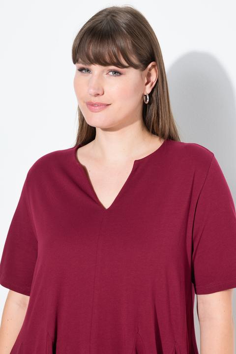 Immagine prodotto Ulla Popken T-shirt di cotone biologico con taglio svasato, scollo a tunica e mezze maniche (50, 52)