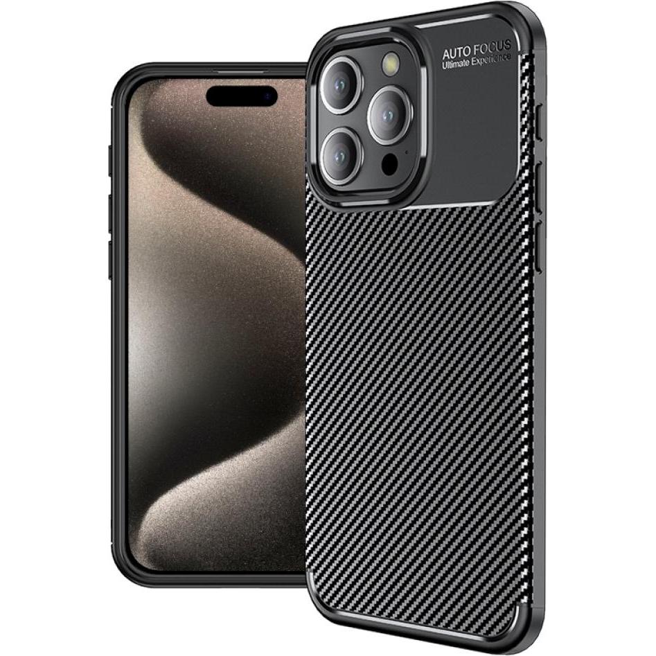 Screenguard Apple iPhone 15 Pro Hülle Carbon Design TPU Case (Apple iPhone 15 Pro), Smartphone Hülle, Schwarz
