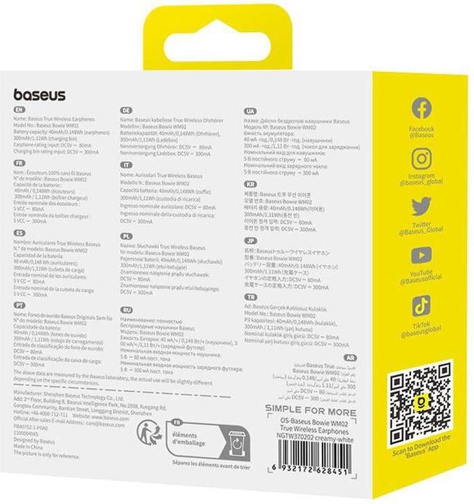 Produktbild Baseus Wireless headphones Bowie WM02 TWS, Bluetooth 5.0 (white) OS (25 h, Kabellos)