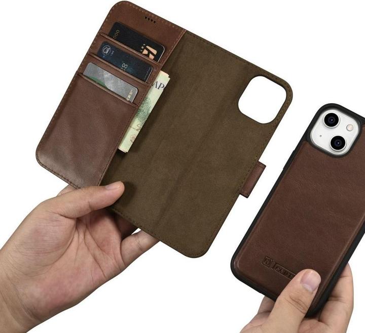 Actual product image iCarer oil Wax Wallet Case 2 in1 Cover iPhone 14 Plus Anti-RFID Leather Flip Case Brown (WMI14220723 (Apple iPhone 14 Plus)