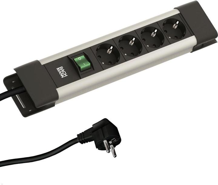 Produktbild Bachmann CONNECTUS 4-Fach Steckdosenleiste (Robuste Mehrfachsteckdose mit Schalter und 2m Kabel) Gra (4x, CEE 7/3, CEE 7/7, Typ 13, 2 m)