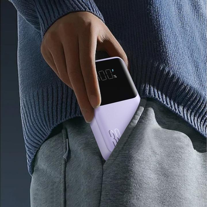 Productafbeelding Joyroom 30W 20000mAh mini Power Bank met ingebouwde kabels, Lightning & USB-C - Paars (20000 mAh, 30 W, 77 Wh)