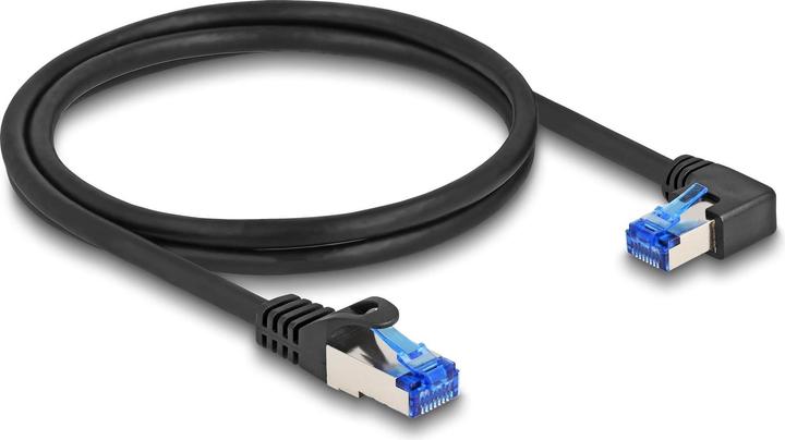 Produktbild Delock RJ45 Netzwerkkabel Cat.6A S/FTP gerade / rechts gewinkelt 1 m schwarz (S/FTP, CAT6a, 1 m)