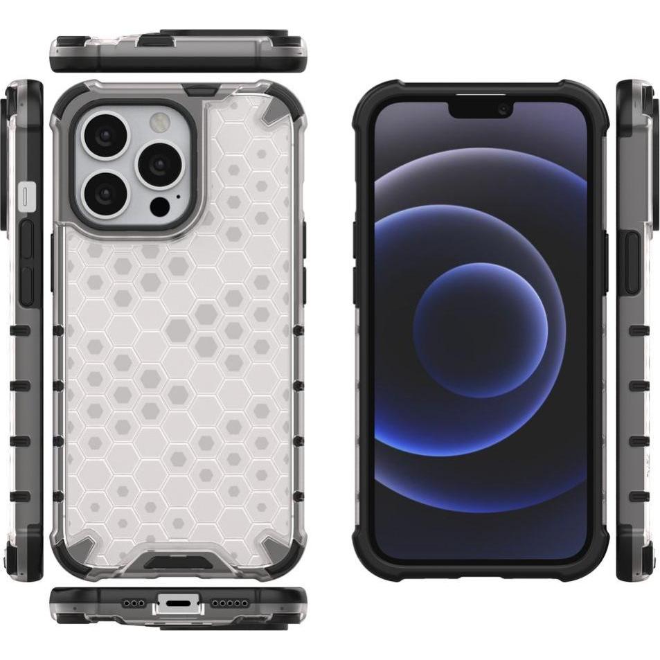 Thumbnail - Hurtel Honeycomb Case armor cover with TPU Bumper for iPhone 13 Pro transparent (Apple iPhone 13 Pro), Smartphone Hülle,...