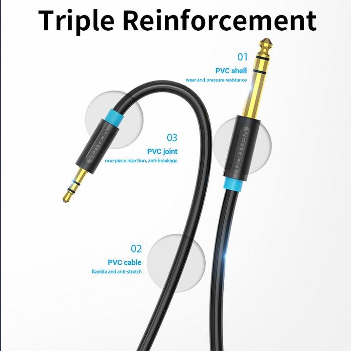 Actual product image Vention 3.5mm TRS Male to 6.35mm Male Audio Cable 3m BABBI (black) (3 m, AUX cable)