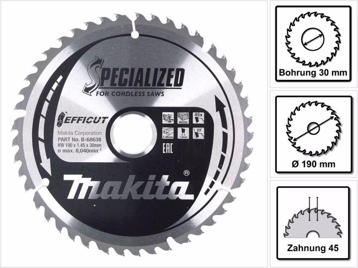 Productafbeelding Makita CCF19045G SPECIALIZED EFFICUT zaagblad 190 x 30 x 1,0 mm ( B-68638 ) 45 tanden voor hout