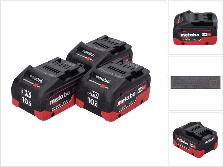 3x Metabo LiHD Akkupack 18 V 10,0 Ah CAS System ( 625549000 )