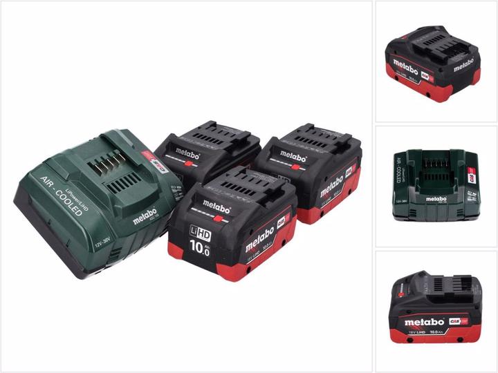 Metabo Set di base 18 V 3x batteria ricaricabile 10.0 Ah LIHD + caricatore ASC 145 Sistema CAS (18 V)