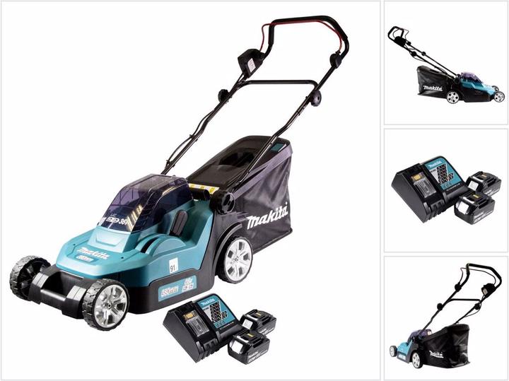 Makita DLM 382 RF2 Akku Rasenmäher 36 V ( 2x 18 V ) 38 cm 40 l + 2x Akku 3,0 Ah + Ladegerät (Akkubetrieb)