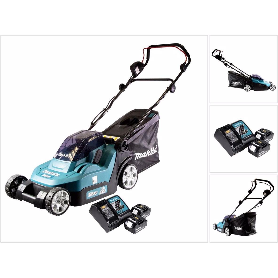 Makita, Rasenmäher, DLM 382 RF2 Akku Rasenmäher 36 V ( 2x 18 V ) 38 cm 40 l + 2x Akku 3,0 Ah + Ladegerät (Akkubetrieb)