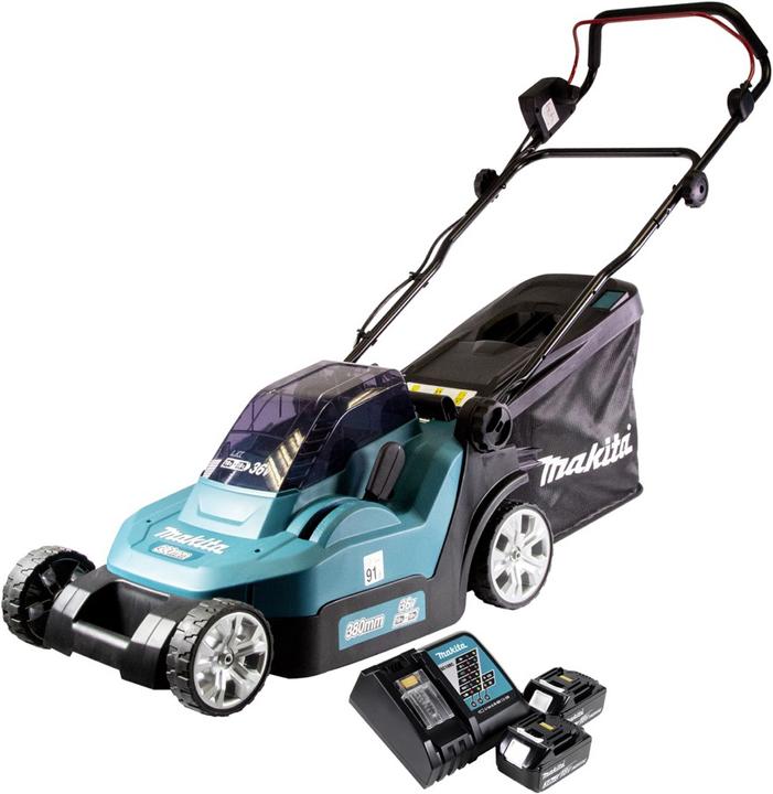 Produktbild Makita DLM 382 RF2 Akku Rasenmäher 36 V ( 2x 18 V ) 38 cm 40 l + 2x Akku 3,0 Ah + Ladegerät (Akkubetrieb)