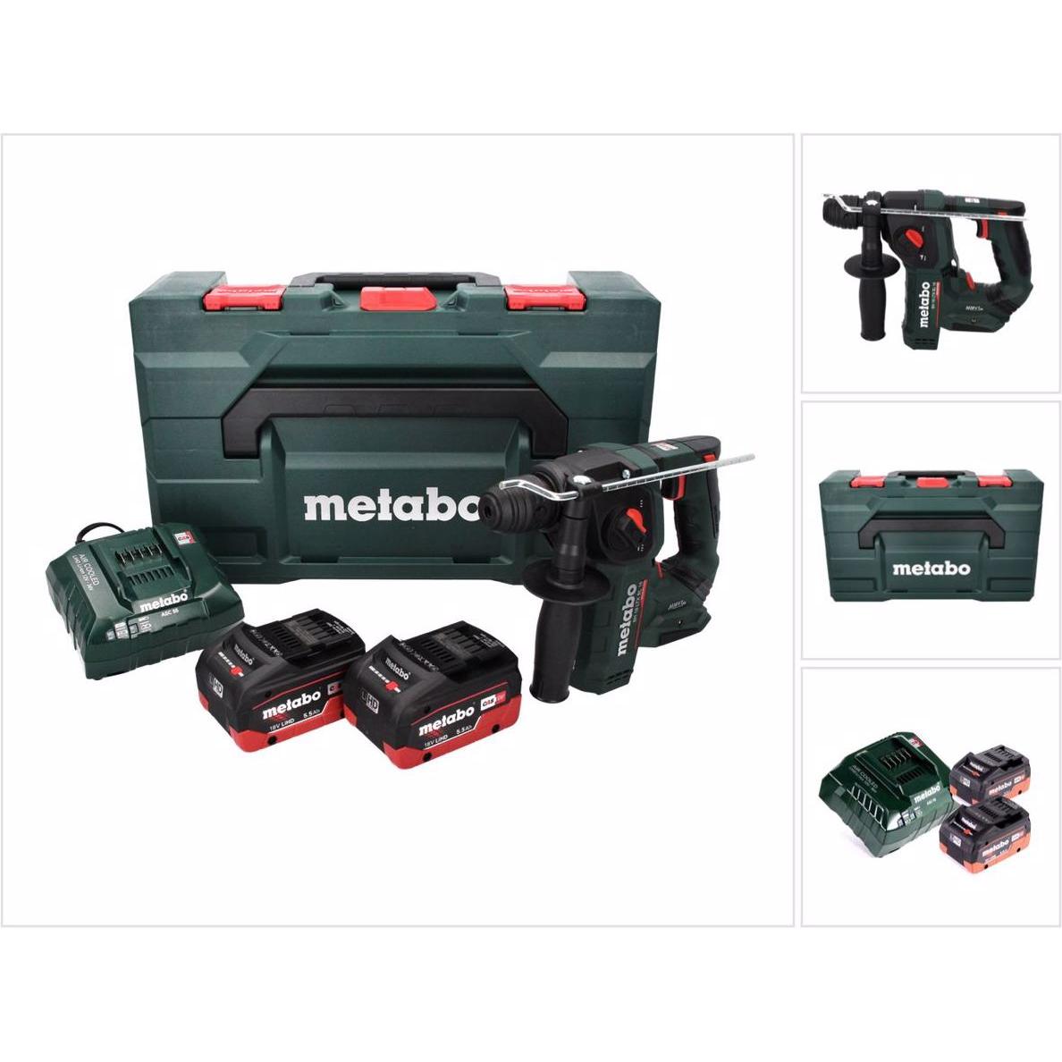 Metabo, Bohrmaschine + Akkuschrauber, BH 18 LTX BL 16 Akku Bohrhammer 18 V 1.3 J SDS-plus Brushless + 2x Akku 5,5 Ah + L...