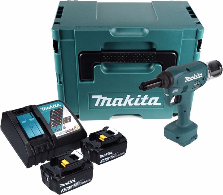 Produktbild Makita DRV 250 RFJ Akku Blindnietsetzgerät 18 V 20 kN Brushless + 2x Akku 3,0 Ah + Ladegerät + Makpa