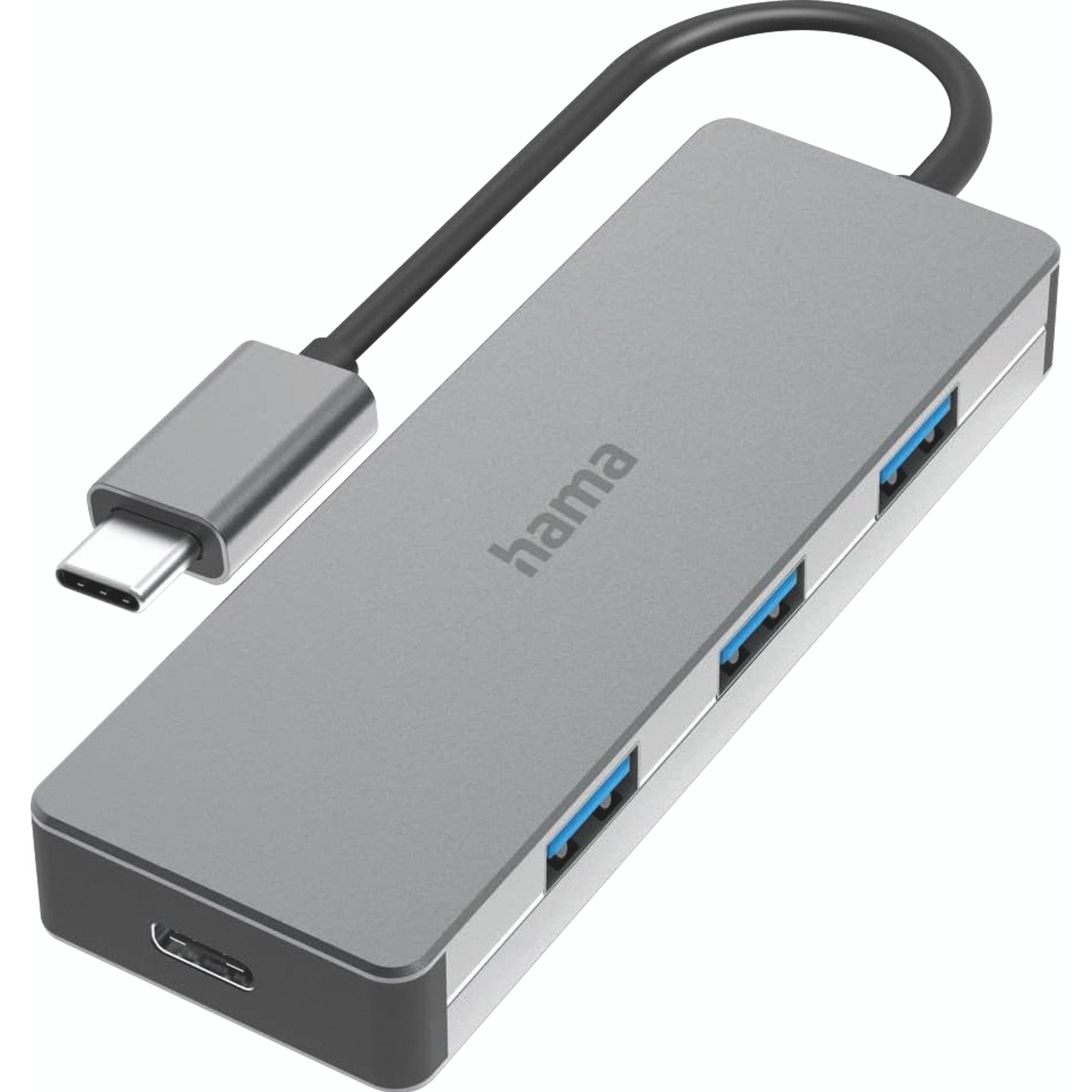 Hama USB Hub (USB-C, 4 Ports), Dockingstation + USB Hub, Grau