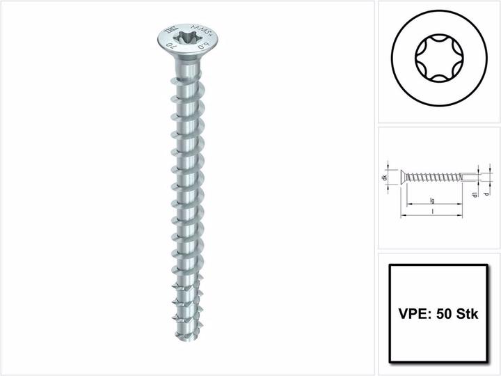 Heco MULTI MONTI plus F screw anchor 7.5 x 100 mm 50 pieces ( 48517 ) Concrete screw, countersunk head (50 Screws per piece)
