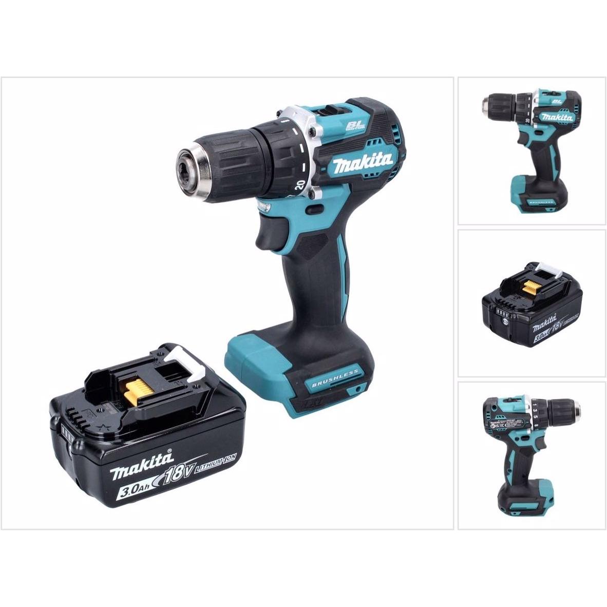 Makita, Bohrmaschine + Akkuschrauber, DDF 487 F1 Akku Bohrschrauber 18 V 40 Nm Brushless + 1x Akku 3,0 Ah - ohne Ladeger...