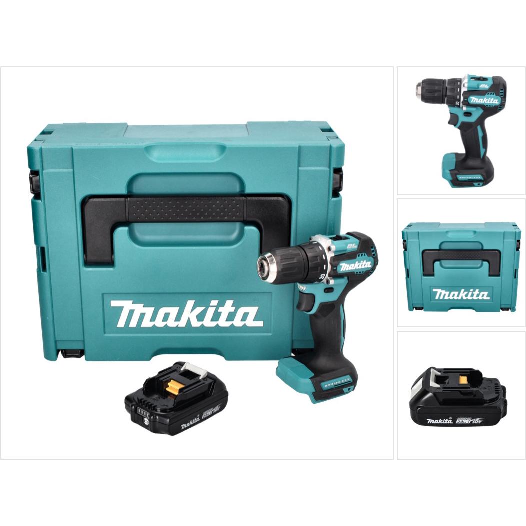 Makita, Bohrmaschine + Akkuschrauber, DDF 487 A1J Akku Bohrschrauber 18 V 40 Nm Brushless + 1x Akku 2,0 Ah + Makpac - oh...