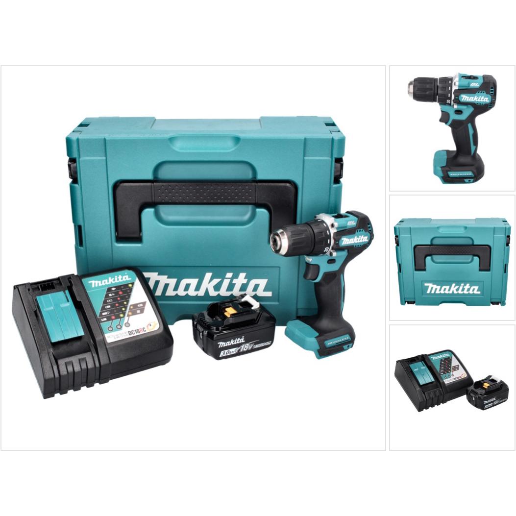 Makita, Bohrmaschine + Akkuschrauber, DDF 487 RF1J Akku Bohrschrauber 18 V 40 Nm Brushless + 1x Akku 3,0 Ah + Ladegerät ...