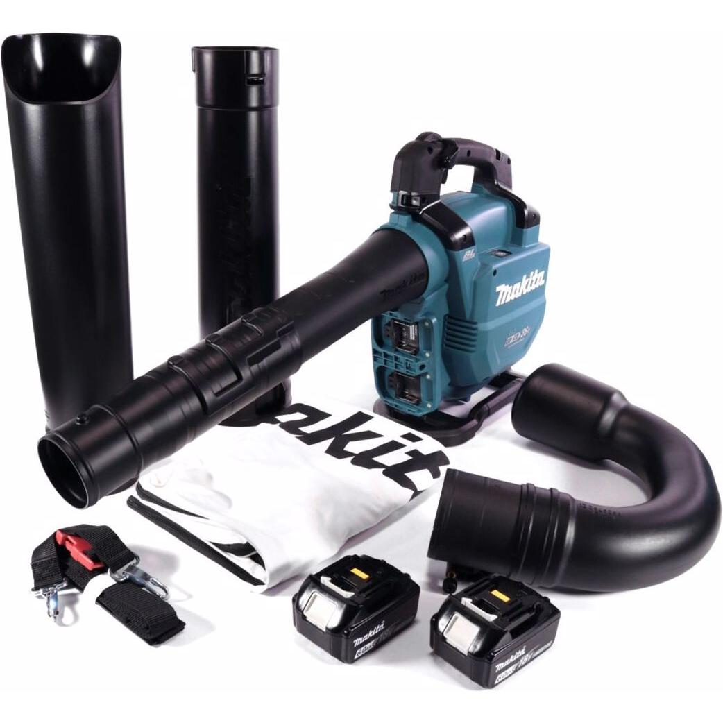 Makita, Laubsauger + Laubbläser, DUB 363 G2V Akku Gebläse / Laubsauger 36 V ( 2x 18 V ) Brushless + Absaug Set + 2x Akku...