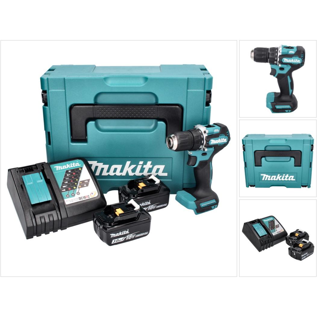 Makita, Bohrmaschine + Akkuschrauber, DDF 487 RFJ Akku Bohrschrauber 18 V 40 Nm Brushless + 2x Akku 3,0 Ah + Ladegerät +...