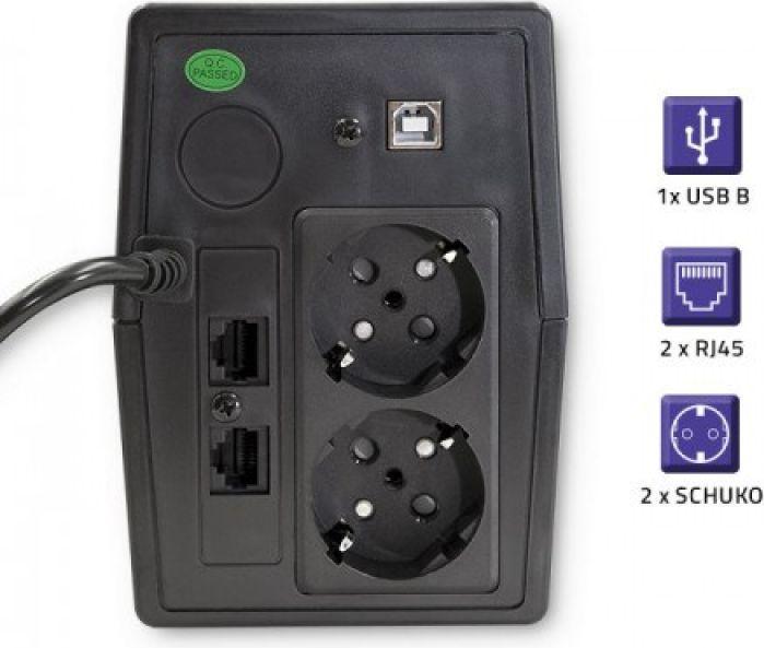 Produktbild Qoltec 53978 UPS Monolith 650VA 360W LCD (360 W, Line-Interaktiv USV)