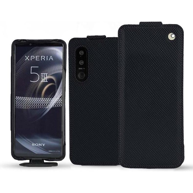 Noreve Lederschutzhülle vertikal (Sony Xperia 5 III), Smartphone Hülle, Schwarz