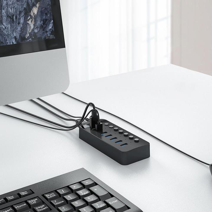 Image du produit Orico Converter CT2U3-7AB 7x USB-A 3.0 Hub with Switches - Black (USB-A, 7 ports)