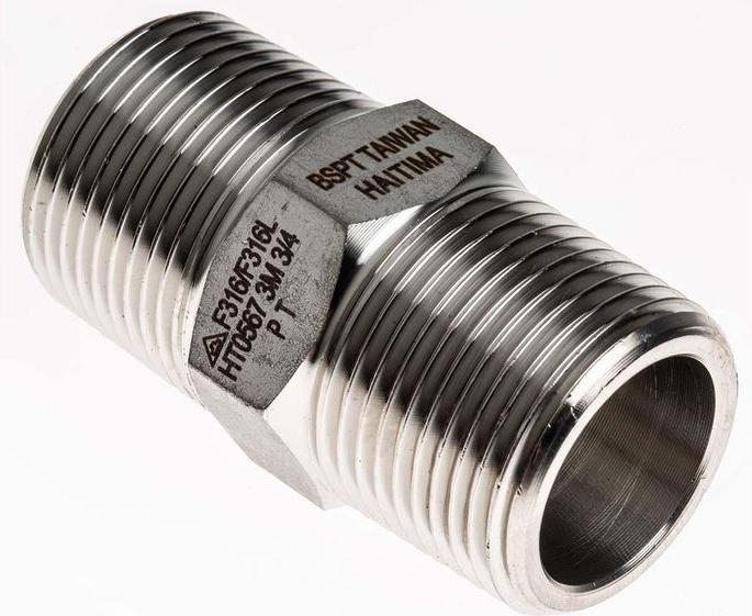 Actual product image RS PRO Stainless Steel Hexagon Straight Nipple Joi (Pipe fitting)