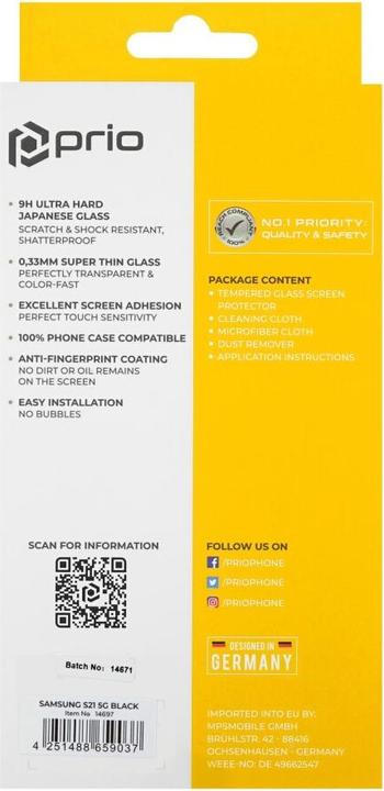 Immagine prodotto prio Vetro antiproiettile 3D per Samsung S21 nero (1 Pezzo/i, Samsung Galaxy S21 5G)