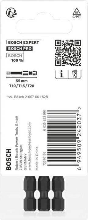 Actual product image Bosch Professional Zubehör PRO Torx Impact Bit, T10, T15, T20, 55 mm, 3 pcs.