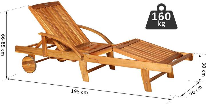 Produktbild Outsunny Klappbarer Gartenliegestuhl aus Tannenholz (195 cm)