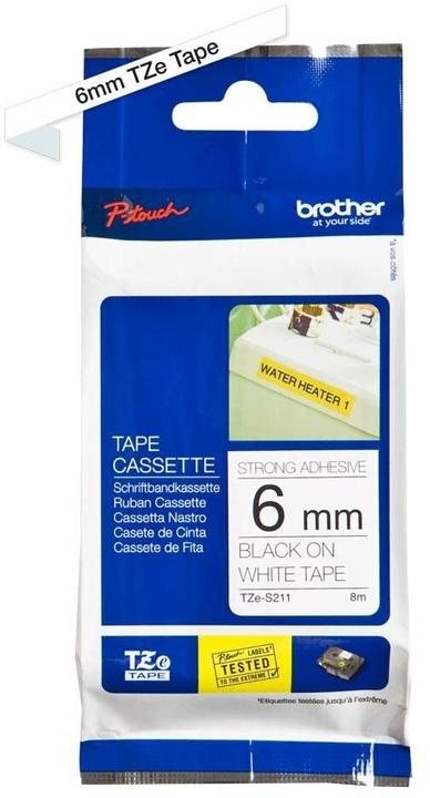 Actual product image Brother Tze-S211 (0.60 cm, Black, White)