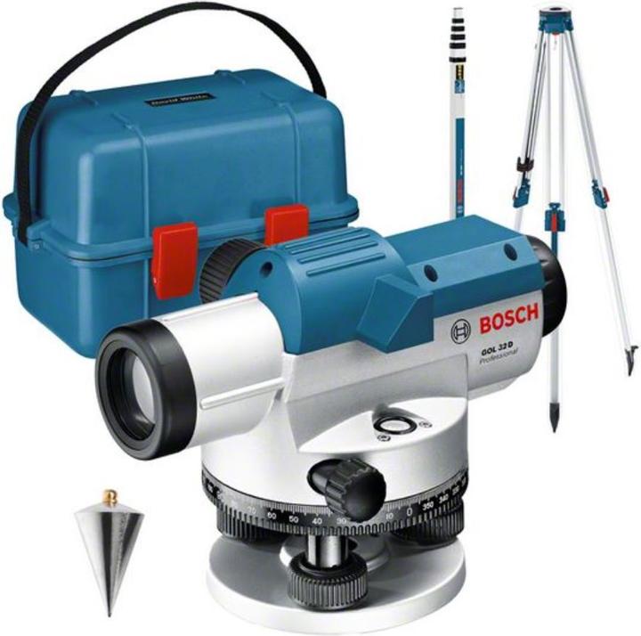 Bosch Professional Optical levelling instrument GOL 32 D, with construction tripod BT 160, measuring rod GR 500