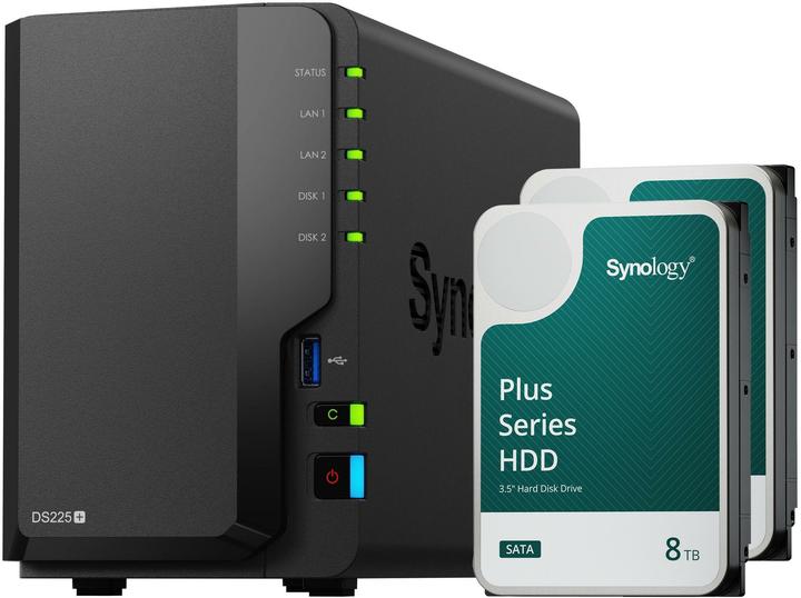 Actual product image Synology DS225+ (2 x 8 TB, Synology HAT 33xx)