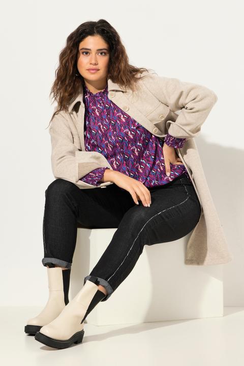 Produktbild Ulla Popken Bluse, Smok-Details, A-Linie, Stehkragen, Langarm (42, 44)