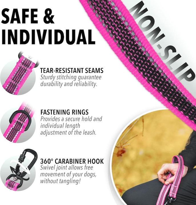 Actual product image Bluzelle 3m dog lead, double lead with carabiner, adjustable (Dog)