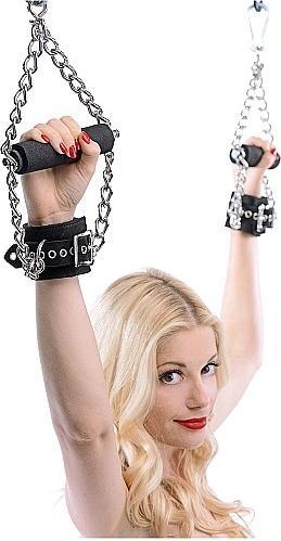 Image du produit XR Brands Poignets de suspension en cuir Nubuck doublés de fourrure avec grip