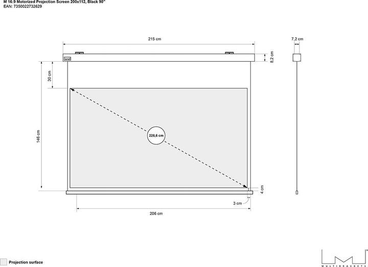 Produktbild Multibrackets M Motorized Projection Screen 200x112, Black (90", 16:9)