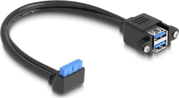 Immagine prodotto Delock Cavo USB 5 Gbps post presa 90° angolato a 2 x USB 5 Gbps tipo A per installazione 50 cm (0.50 m, USB 2.0)